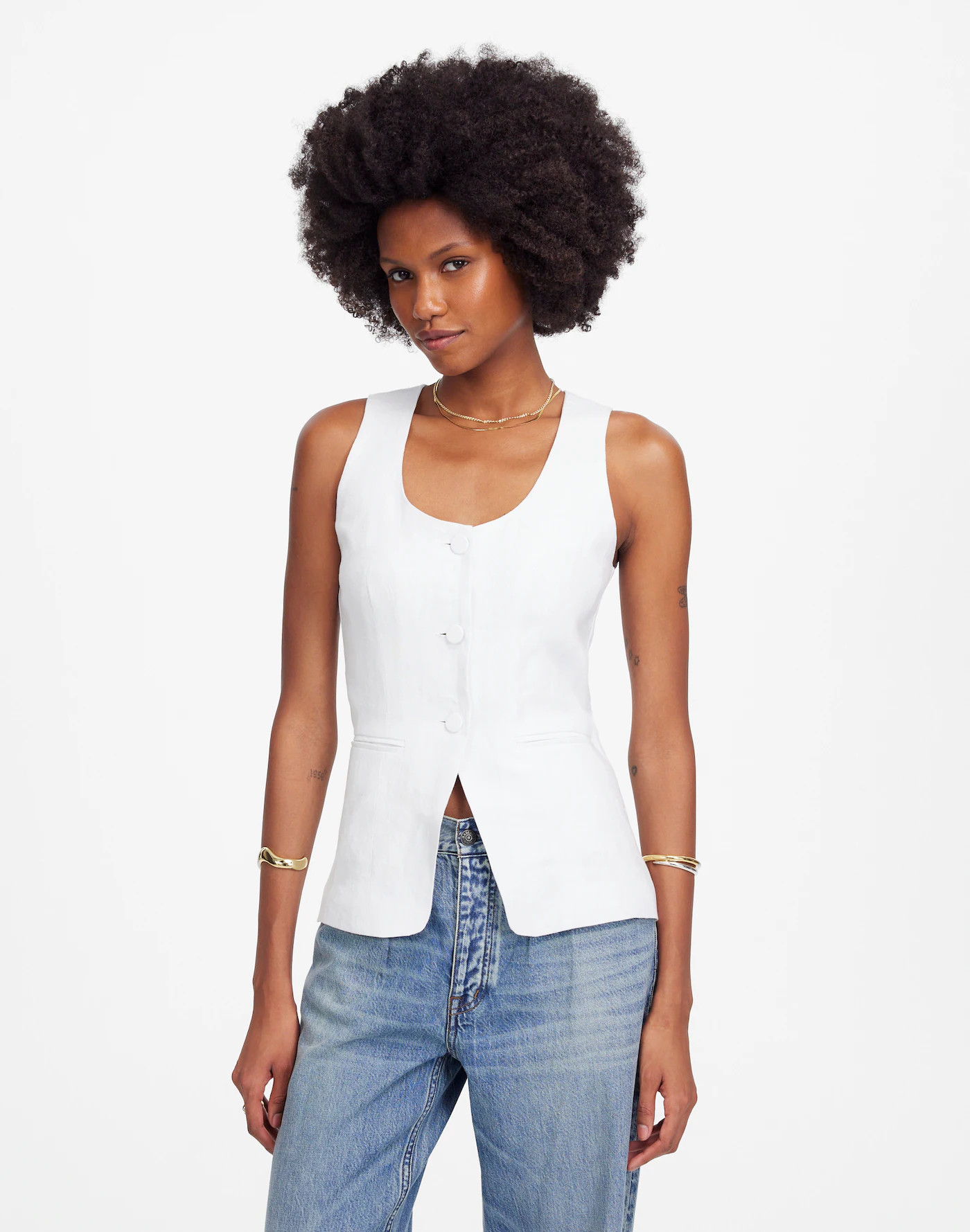 100% Linen Scoopneck Cutaway Vest | Madewell | Madewell