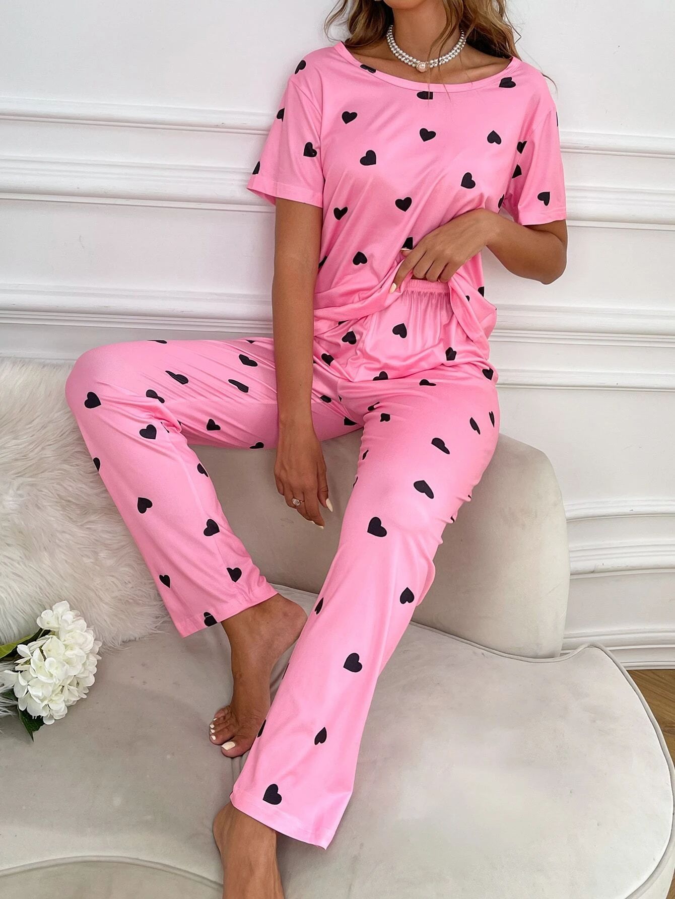Heart Print Pajama Set | SHEIN