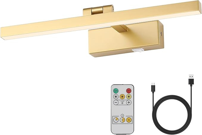 Joosenhouse Picture Light Battery Operated Dimmable Wireless Picture Light with Timer Remote Gold... | Amazon (US)