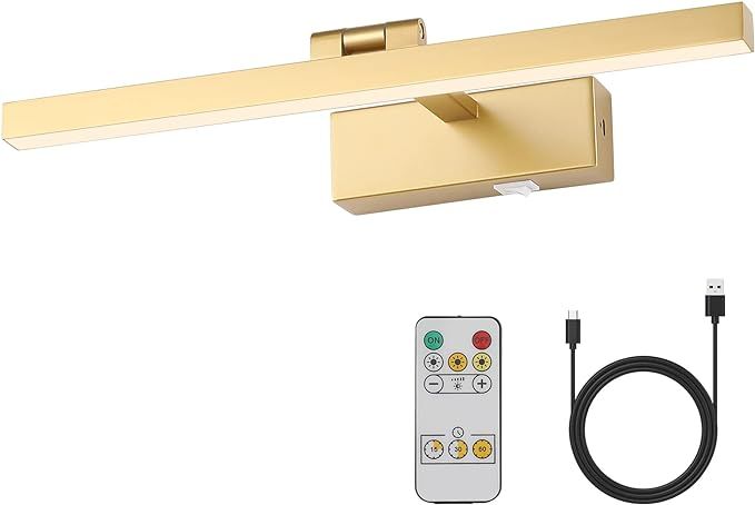 Joosenhouse Picture Light Battery Operated Dimmable Wireless Picture Light with Timer Remote Gold... | Amazon (US)