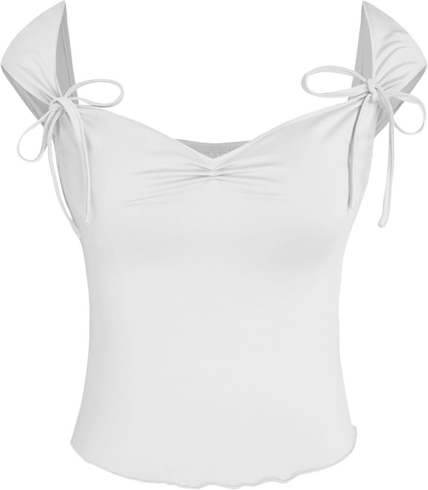 Tops de verano para mujer, tops cortos para mujer, tops elegantes y casuales con ribete de lechug... | Amazon (US)