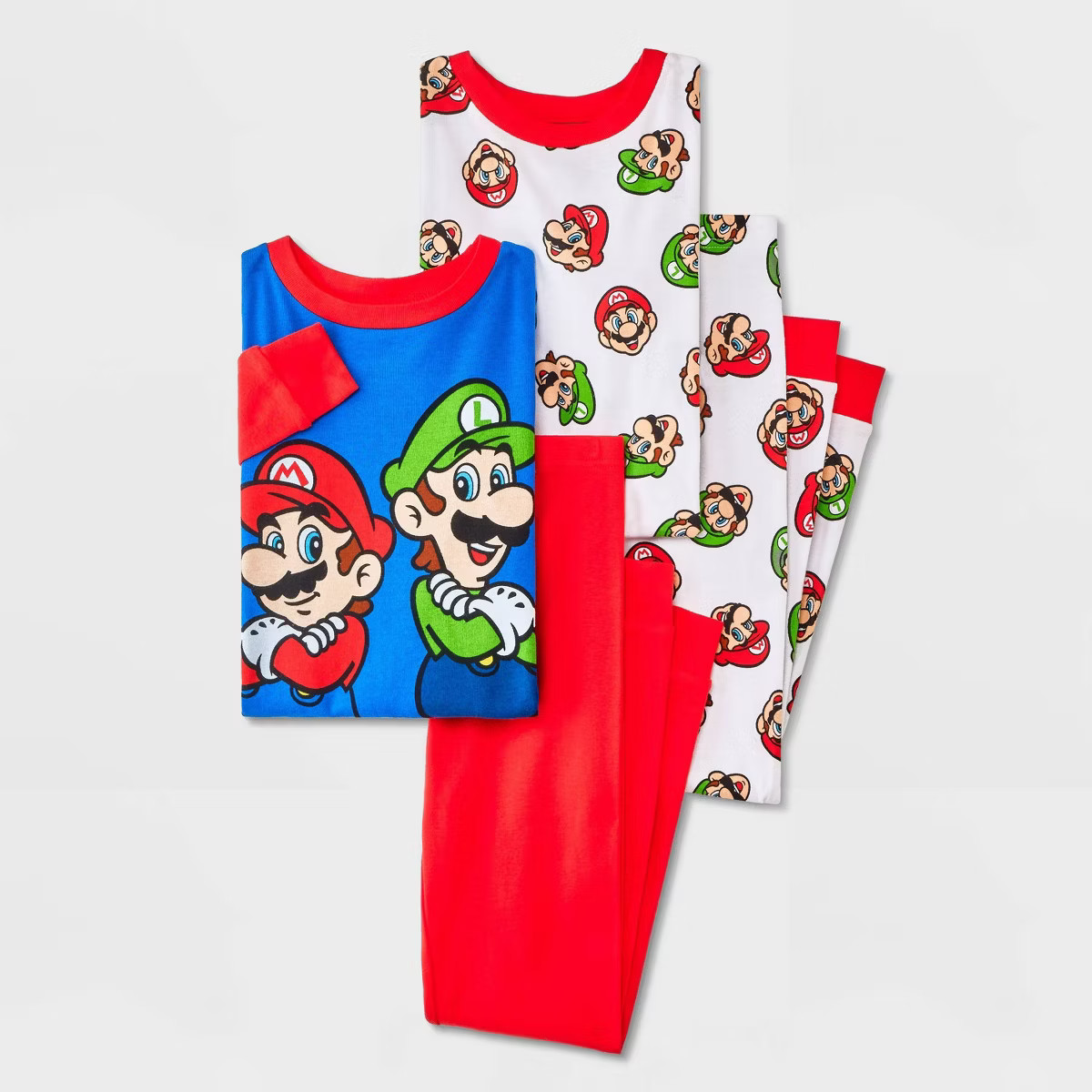 Boys' Super Mario 4pc Long Sleeve Cotton Snug Fit Pajama Set - White/Red/Blue | Target