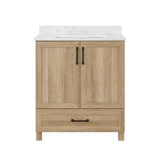 Glacier Bay Tobana 30 in. W x 19 in. D x 34.50 in. H Bath Vanity in Weathered Tan with White Cult... | The Home Depot