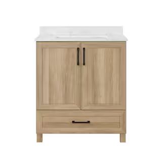 Glacier Bay Tobana 30 in. W x 19 in. D x 34.50 in. H Bath Vanity in Weathered Tan with White Cult... | The Home Depot