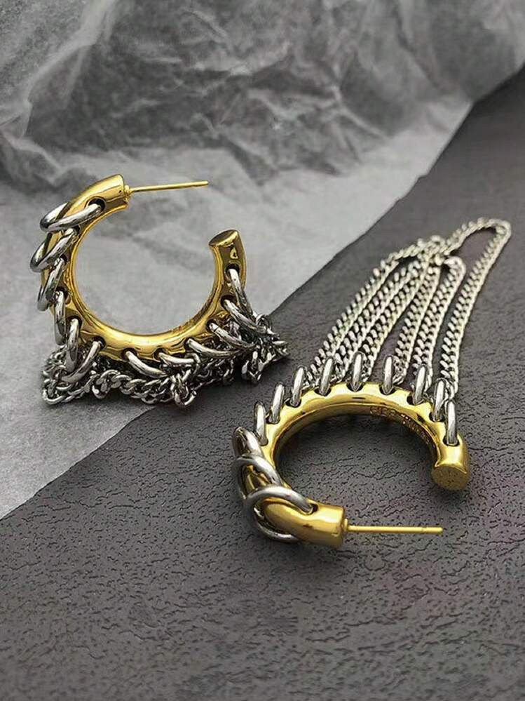 2pcs Exaggerated Long Tassel Earrings For Women European American Personality Punk Jewelry Fashio... | SHEIN