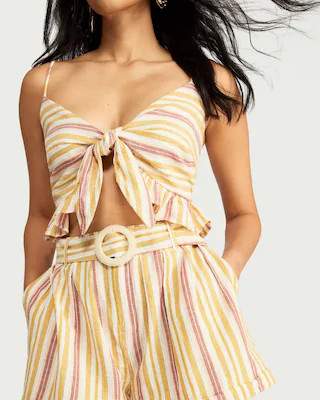 F&F Cotton Rich Striped Belted Co-ord Shorts in Multi | Tesco F&F