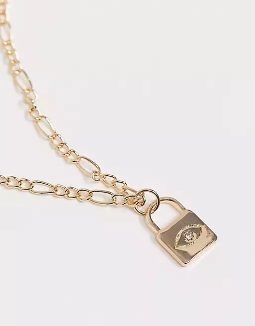 Reclaimed Vintage inspired engraved star with padlock necklace in gold | ASOS (Global)