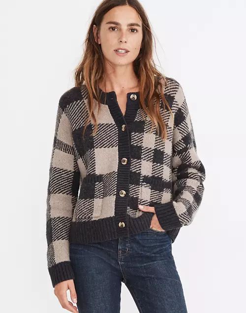 Plaid-Mix Colburne Cardigan Sweater in Coziest Textured Yarn | Madewell
