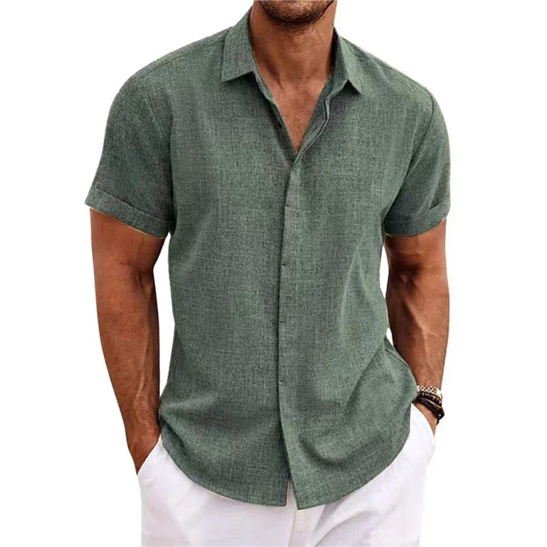 Men's Cotton Linen Shirts Short Sleeve Casual Shirts Button Down Shirt for Men Beach Summer Weddi... | Walmart (US)