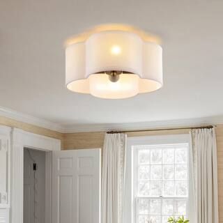 4-Light Semi Flush Mount Light Fixture with White Cloud Shaped Fabric Shade Brass Finish Metal Fr... | The Home Depot