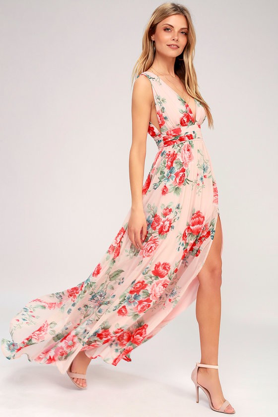 Garden Meandering Blush Floral Print Maxi Dress | Lulus (US)