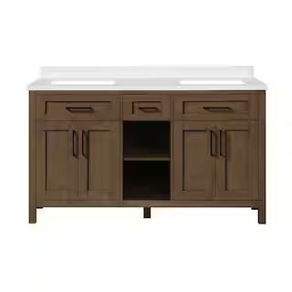 OVE Decors Tahoe 60 in. W Bath Vanity in Almond Latte with Engineered Stone Vanity Top in White a... | The Home Depot