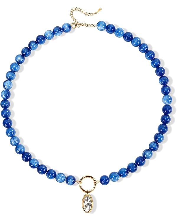EJU Beaded Gemstone Necklace for Women, Bohemian Choker, Handmade, Colorful, Summer Beach Jewelry | Amazon (US)