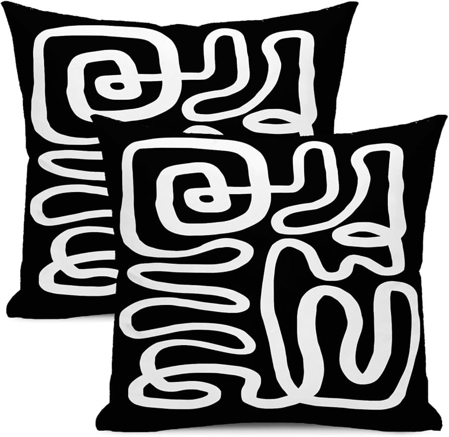 CXMEIFLY Black and White Pillow Covers 20 x 20 Inch Set of 2 Abstract Art Boho Geometric Decor Th... | Amazon (US)