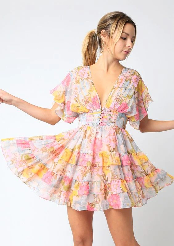 BRILEY MINI DRESS IN PINK FLORAL | Indigeaux Denim Bar & Boutique