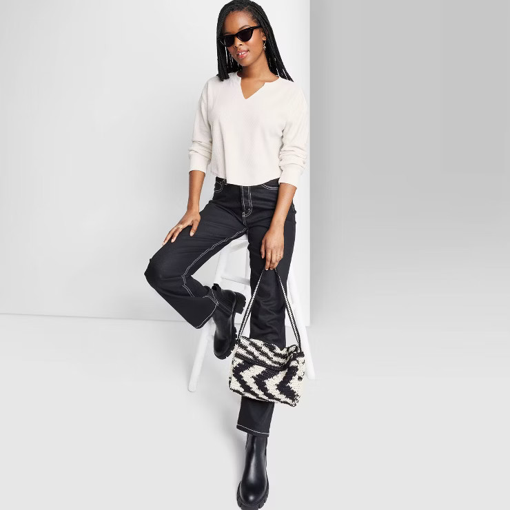 Women's Long Sleeve V-Neck Waffle Boxy T-Shirt - Wild Fable™ | Target