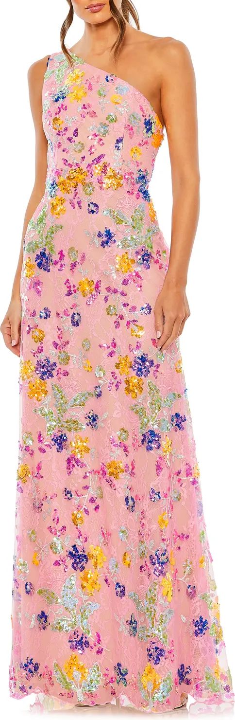 Floral Sequin One-Shoulder Sheath Gown | Nordstrom
