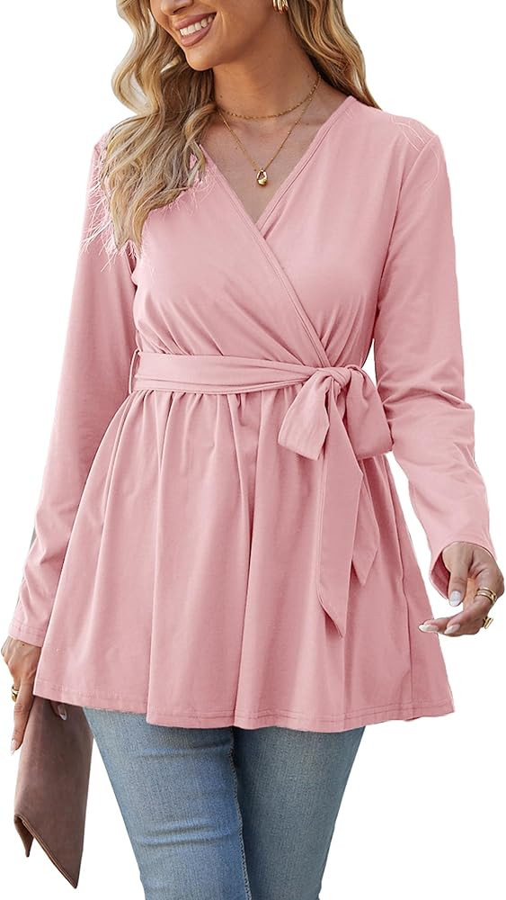 OUGES Women's Maternity Tunics Tops Shirts Long/Short Sleeve Wrap V Neck Nursing Maternity Clothe... | Amazon (US)