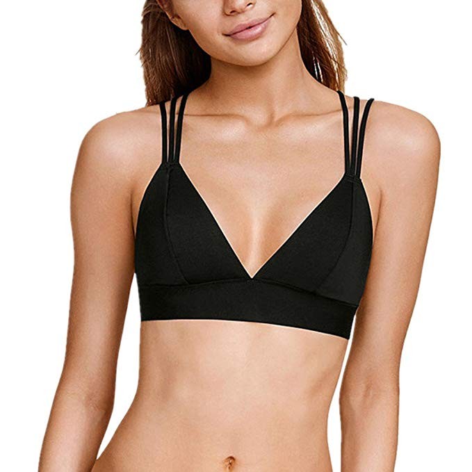 Women's Plunge Yoga Sports Bra Triangle Wirefree Strappy Top | Amazon (US)