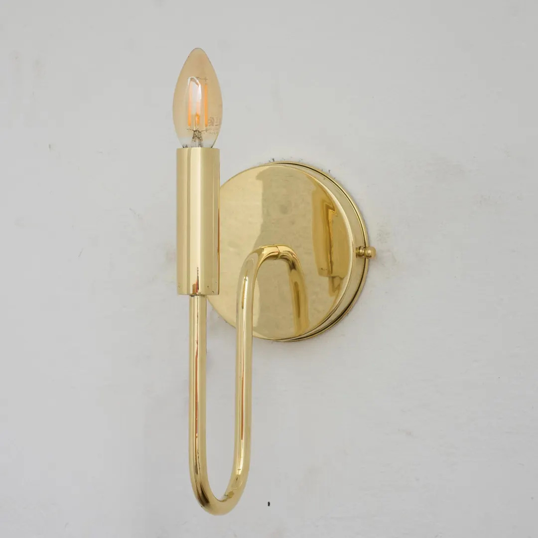 Unlacquered Brass Arched Sconce Light, Indoor Wall Lamp, Wall Light Fixtues, Curved Arm Indoor Sc... | Etsy (US)