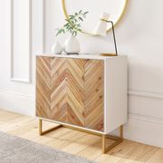Enloe White Frame Brown Rustic Doors Gold Base Free Standing Modern Storage Cabinet for Entryway ... | Nathan James