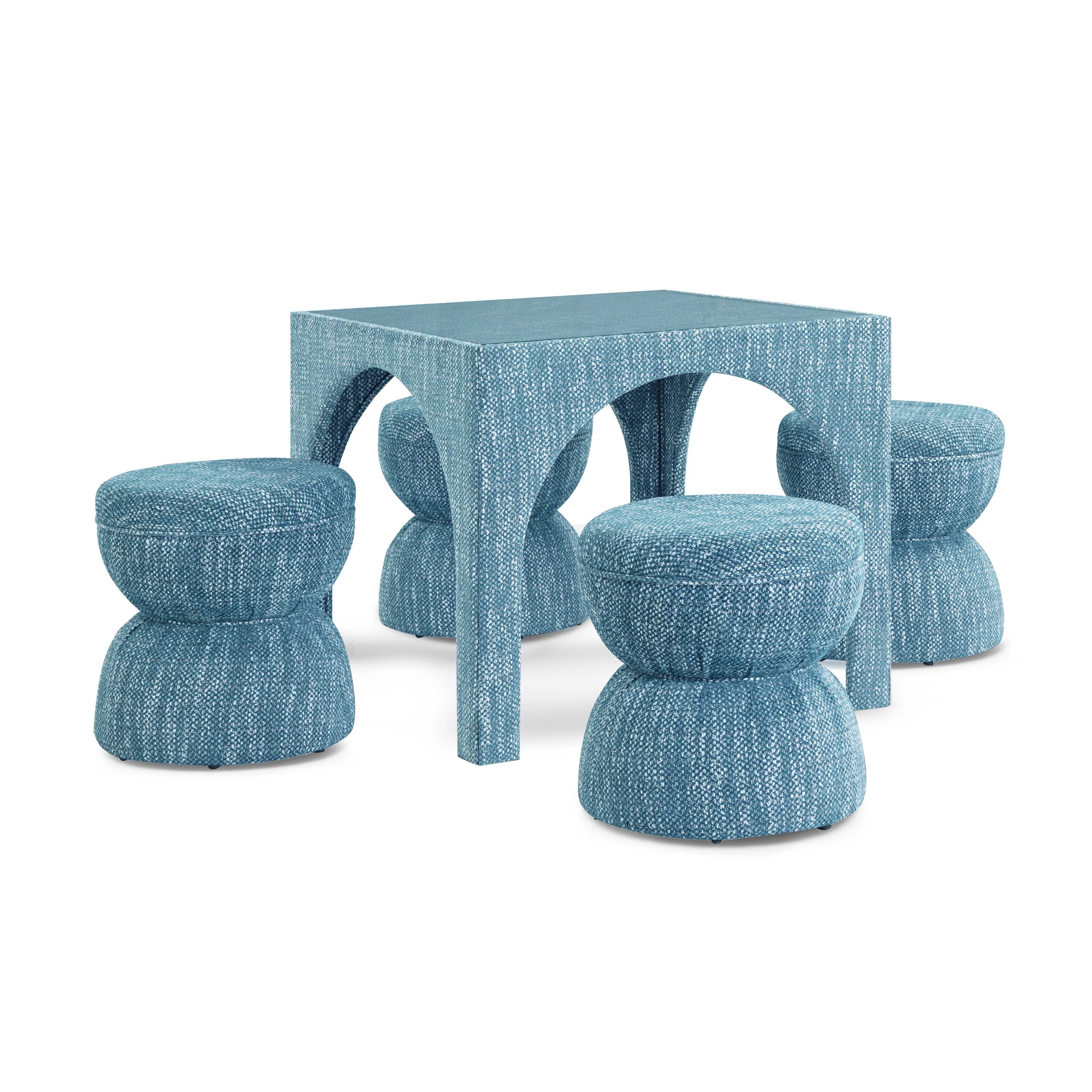 Tomlin Performance Chenille Game Table and Two Ottomans Set | TOV Furniture