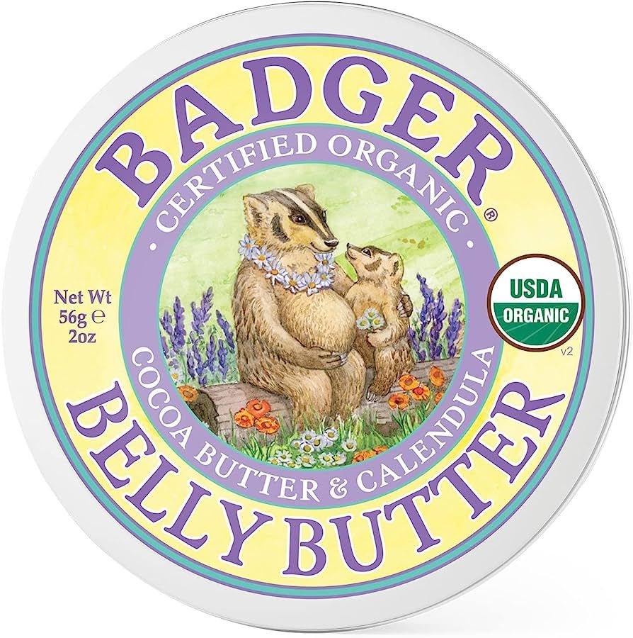 Badger - Belly Butter, Cocoa Butter & Calendula, Certified Organic Belly Butter, Vitamin E Belly ... | Amazon (US)