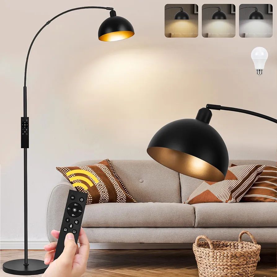 【Upgraded】Black Arc Floor Lamps for Living Room - Dimmable Arched Floor Lamp with Remote Cont... | Amazon (US)