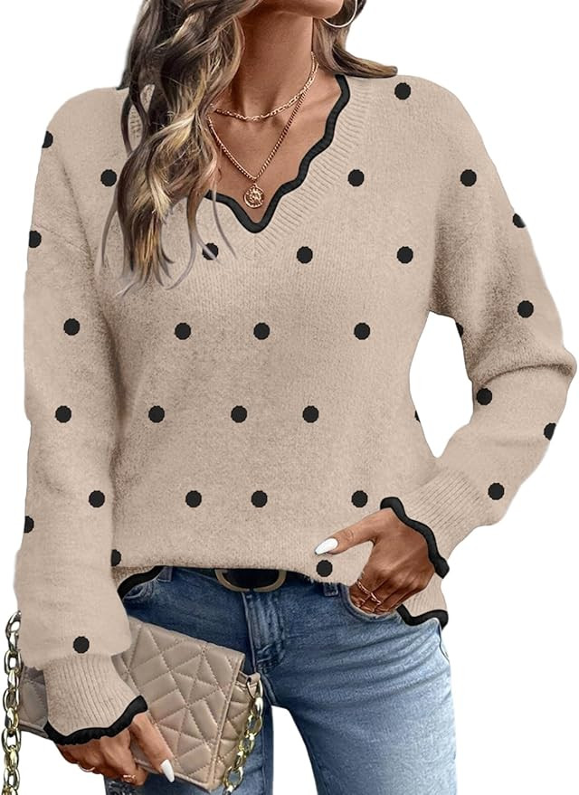 Dokotoo Women's Fall Sweaters 2025 Long Sleeve V Neck Casual Tops Ribbed Knit Comfy Fuzzy Pullove... | Amazon (US)