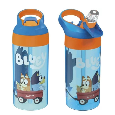Zak Designs 2pc 17.5 oz Kids Water Bottle Plastic with Flip Straw Spout Cover and Carry Handle Bluey | Walmart (US)