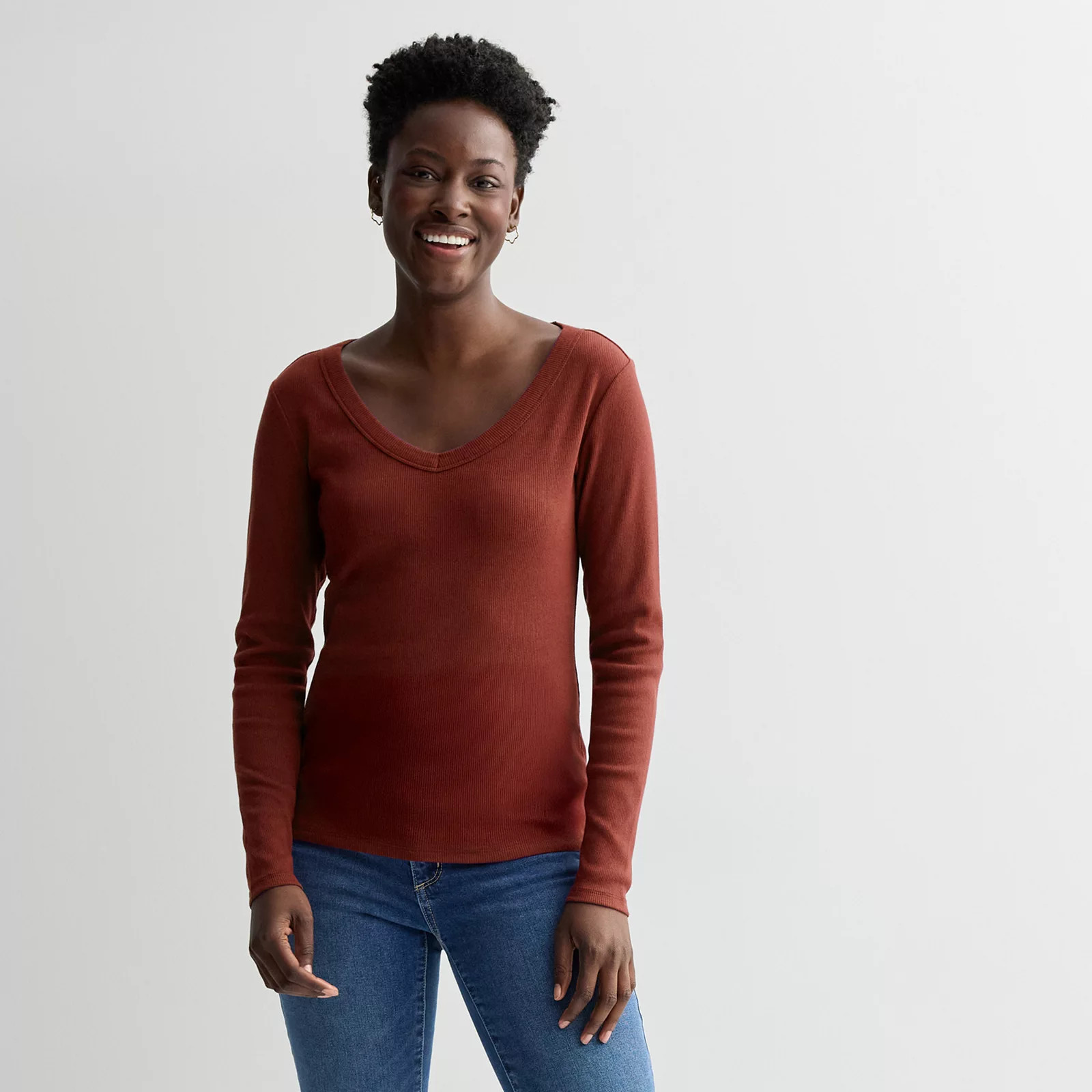Women's Sonoma Goods For Life® Long Sleeve V-Neck Tee, Size: XS, Pitch Black | Kohl's