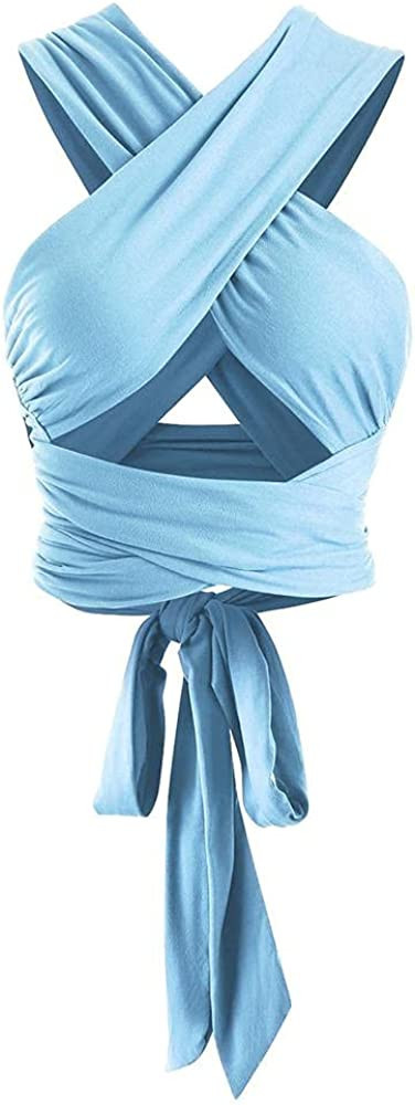 ZAFUL Women's Ribbed Halter Crop Top Criss Cross Ruched Lace-up Cami Bandana Top Cropped Tank Top | Amazon (US)