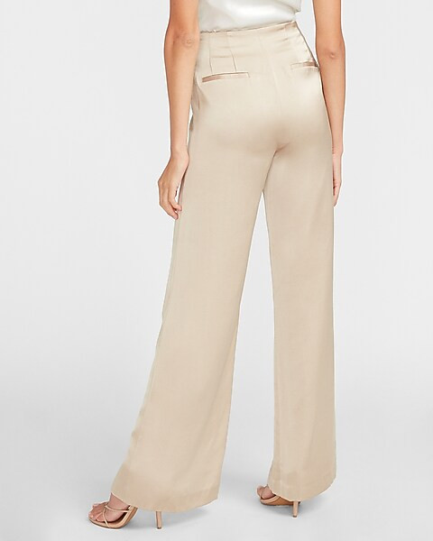 High Waisted Satin Seamed Wide Leg Pant | Express