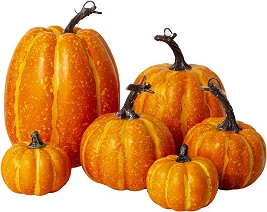 Oyydecor 6Pcs Assorted Sizes Artificial Pumpkins Decoration Harvest Fall Orange Pumpkins Fake Foa... | Amazon (US)