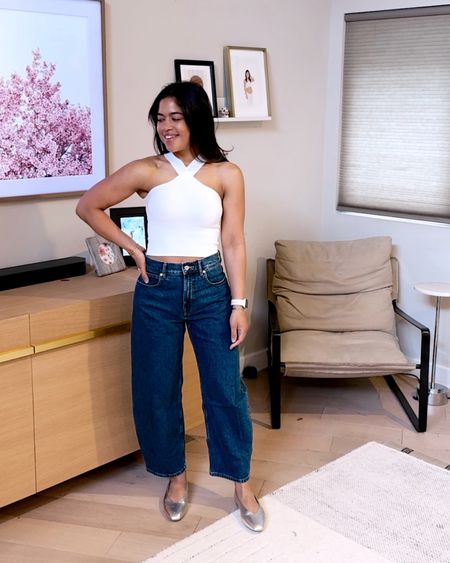 Spring to summer outfit! I love this top! Comes in other colors, wearing a small! Use code INFG-SASSANDSUN10 for 10% off! My Everlane barrel style jeans are 25% off today only! Runs TTS! 

#LTKSaleAlert #LTKStyleTip #LTKFindsUnder50