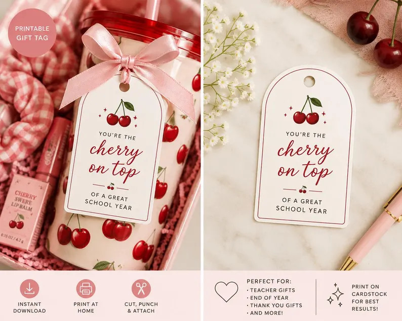Cherry Teacher Gift Tag, End of Year Appreciation, You're the Cherry on Top (digital Download) - ... | Etsy (Global)