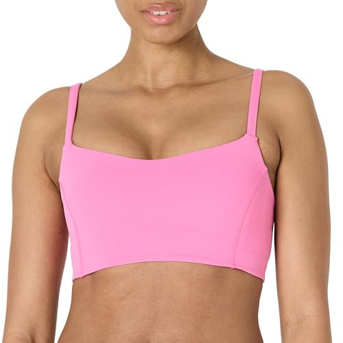 Amazon Essentials Women's Active FormFlex Buttery Soft Light Support Sweetheart Neck Yoga Sports Bra, Flamingo Pink, Large | Amazon (US)