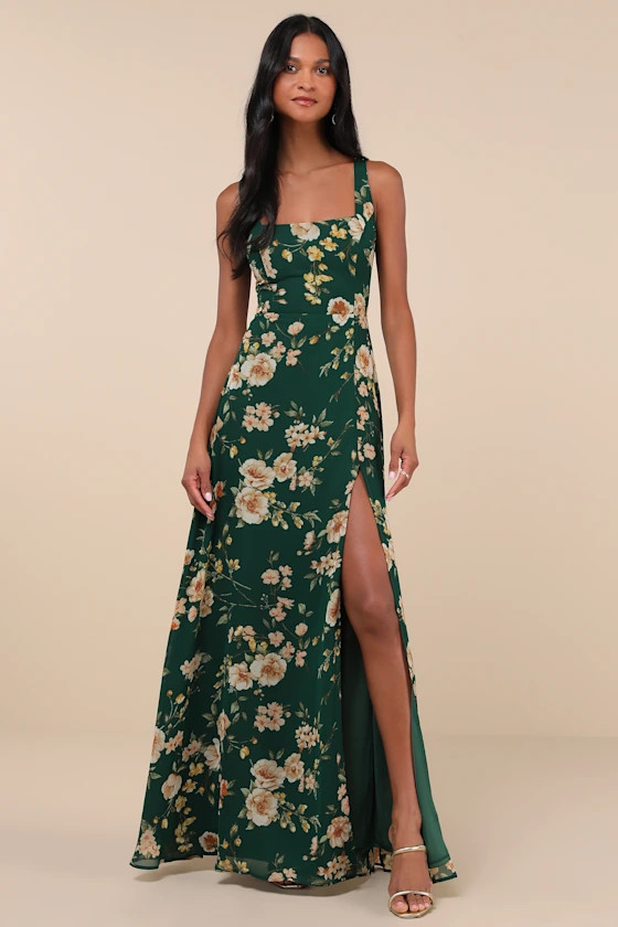 Remarkable Arrival Emerald Green Floral Sleeveless Maxi Dress | Lulus
