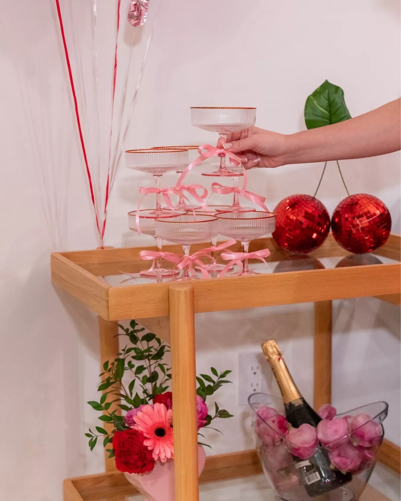 Getting the drinks station all set up for girls' night and I'm so into it! Those pink coupe glasses and the disco cherry accent are always my absolute favorites for this kind of setup!

hosting idea, cocktail station, coupe glasses, Amazon finds, friendship celebration, pink aesthetic, party drinks

#LTKHome