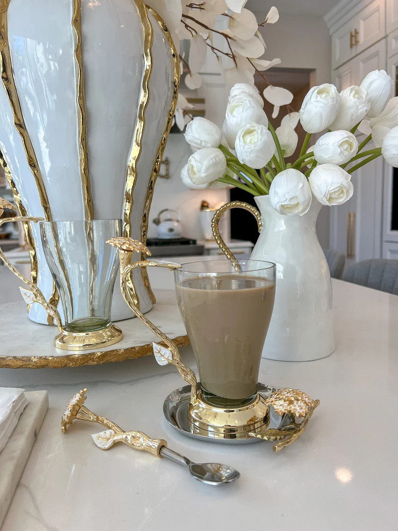 Glass Mug with Gold Metal Base from the Hydrangea Collection | Inspire Me! Home Decor