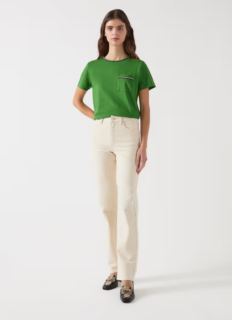 Vita Treetop Green Cotton Plaited Trim T-Shirt | L.K. Bennett (UK)
