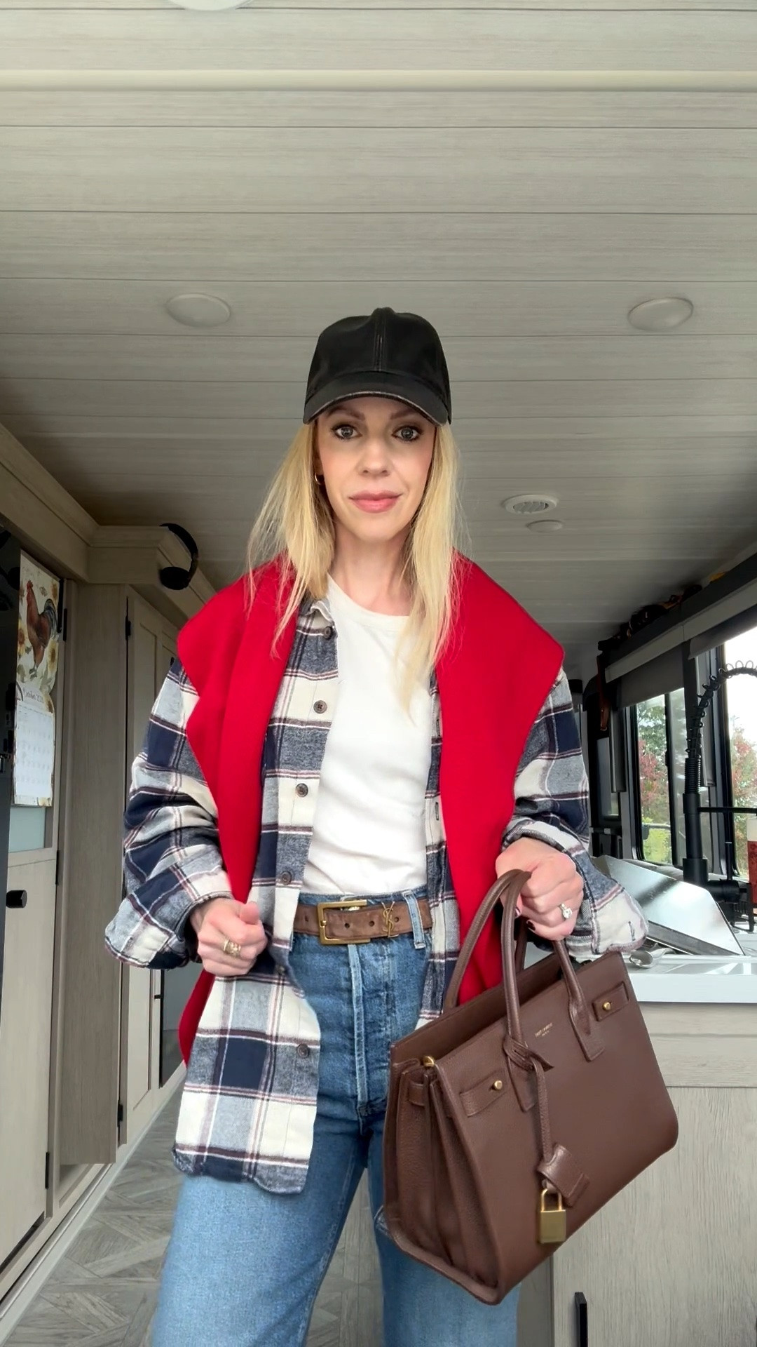 Flannel shirt chic outfit, @Quince triangle scarf, suede YSL belt, western chic fall outfit with cowboy boots

#LTKSeasonal #LTKOver40 #LTKSaleAlert