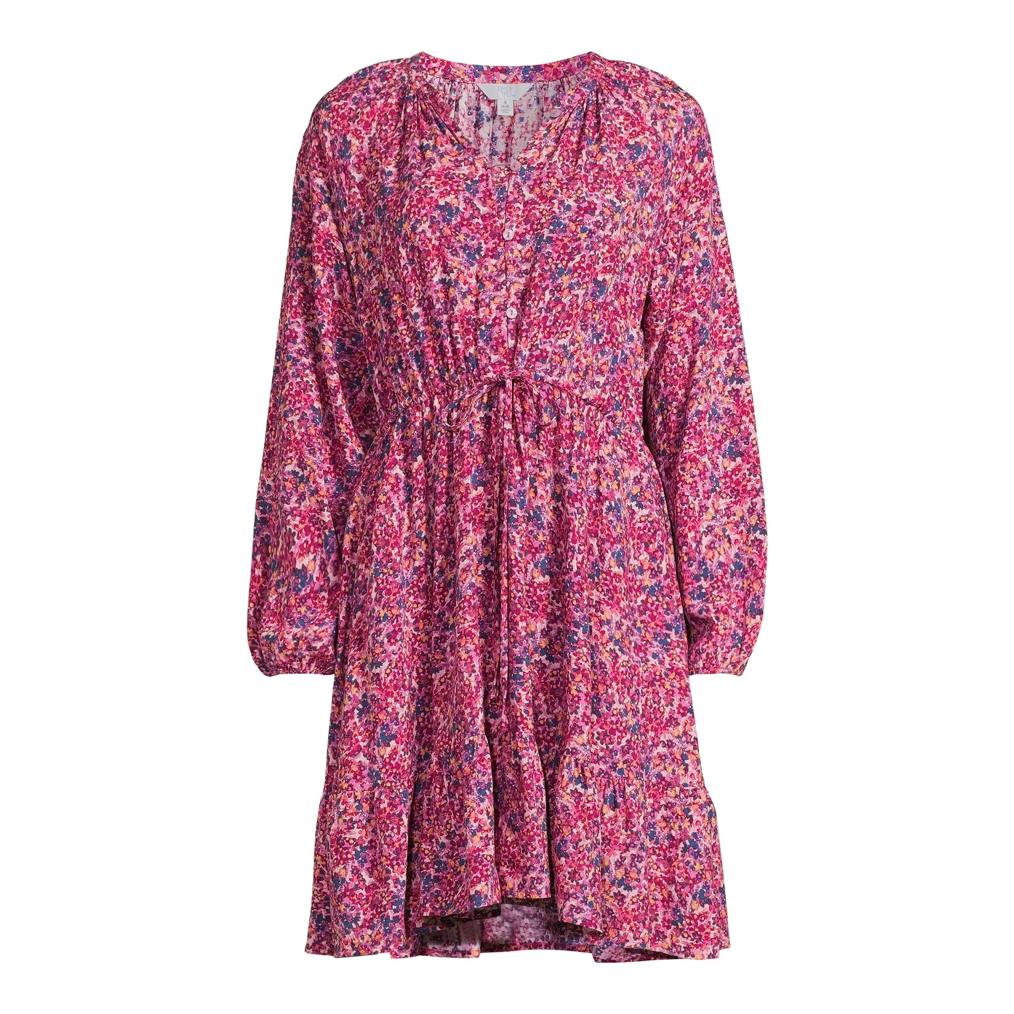 Time and Tru Women's Long-Sleeve Mini Dress with Drawstring, Sizes S-XXXL | Walmart (US)