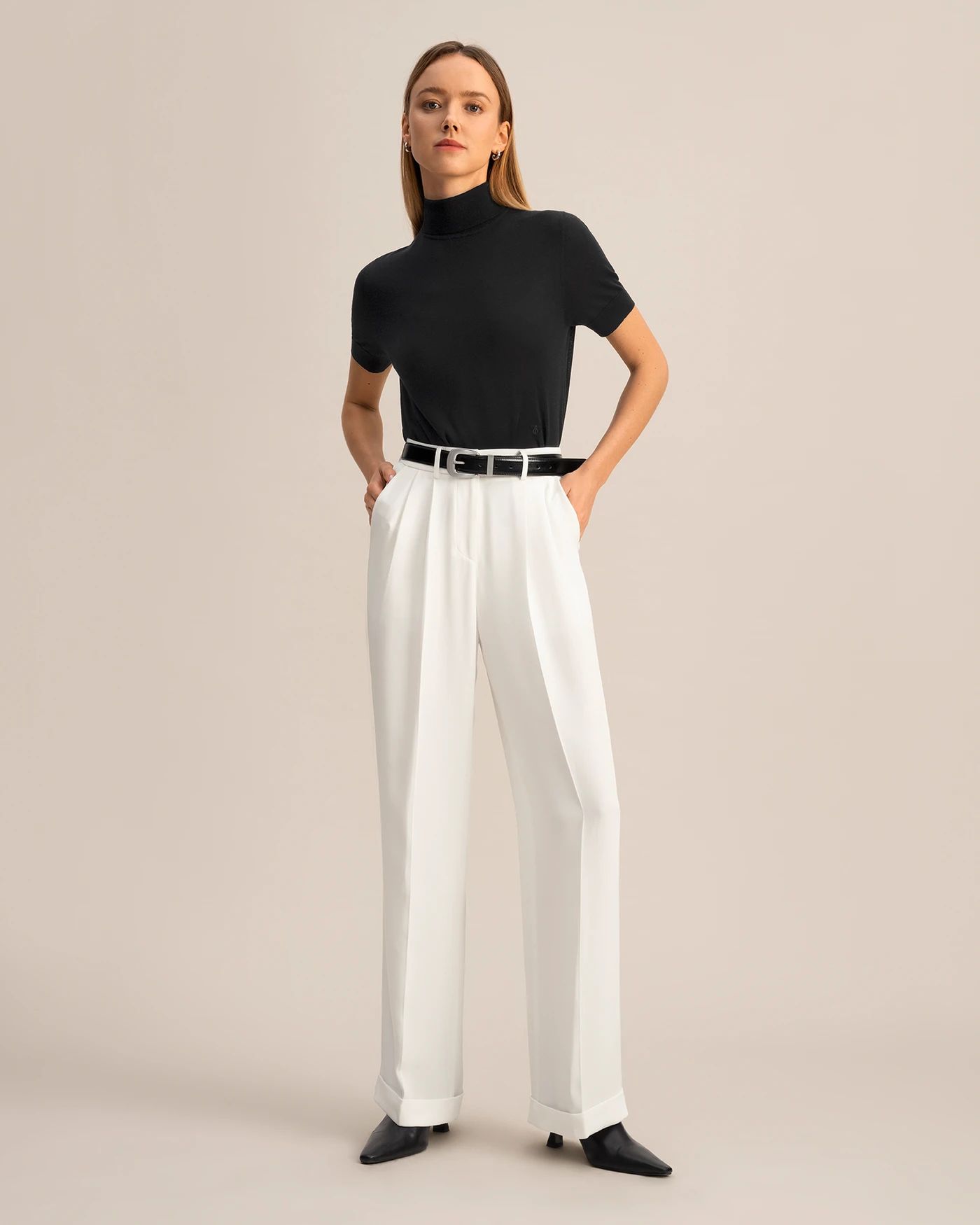 Timeless Pleated Wide-Leg Dense Silk Trousers | LilySilk