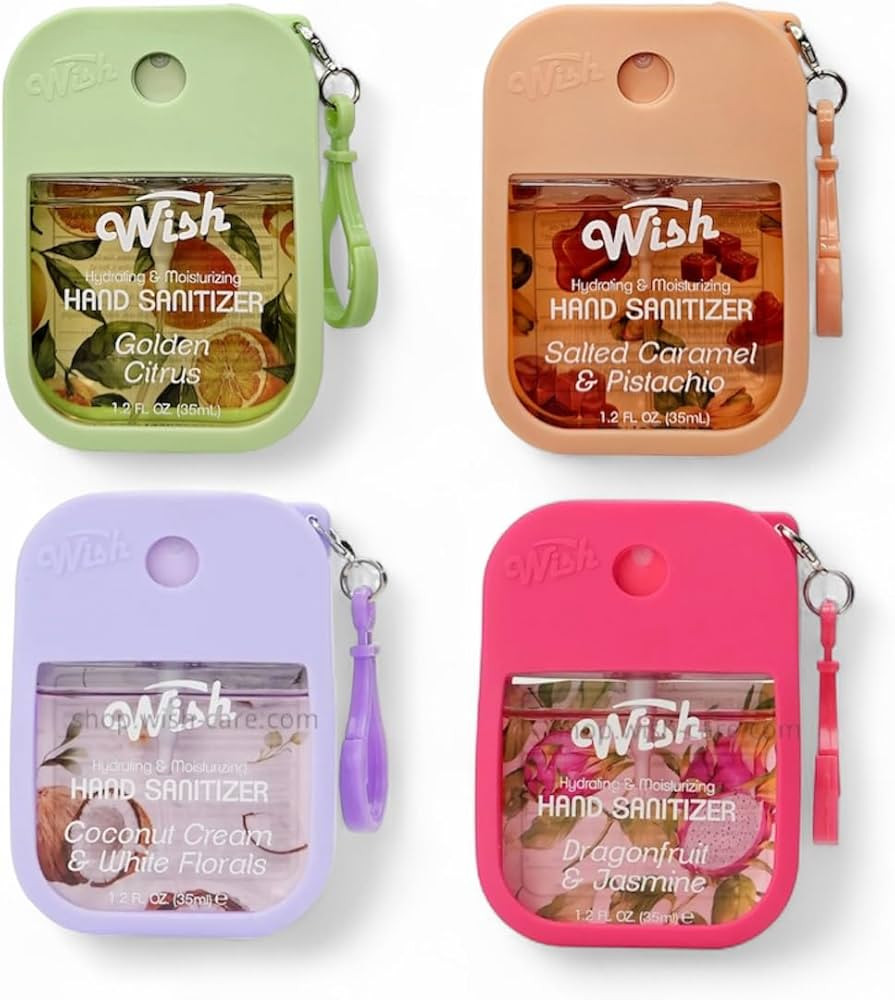 Wish Hand Sanitizer Spary Travel Size Spray 4-Piece 1.2 FL OZ (35ML) Each, Salted caramel, Coconu... | Amazon (US)