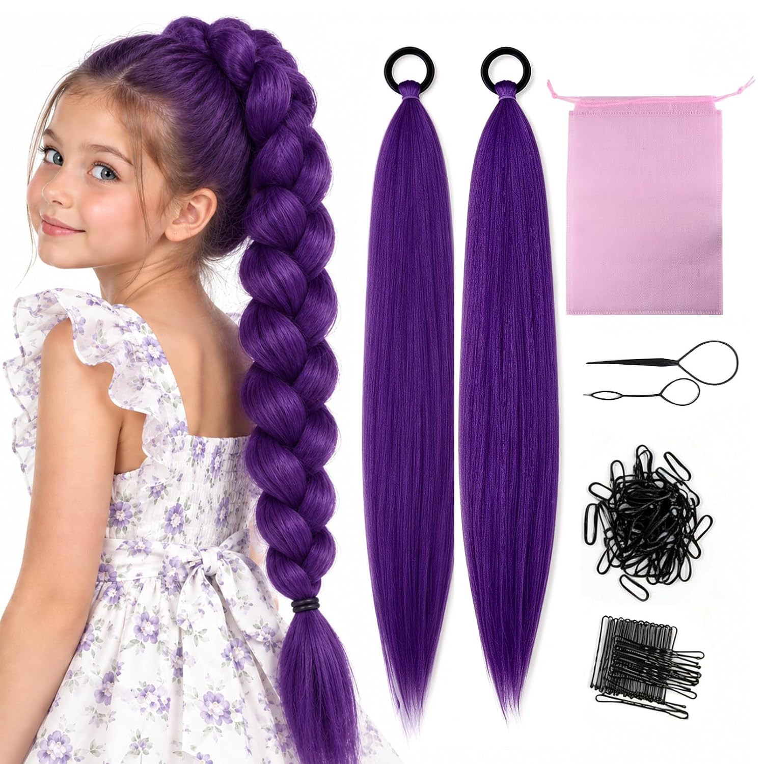 Purple Braiding Hair Extensions Pre Stretched 26 Inch, 2 Packs | Amazon (US)