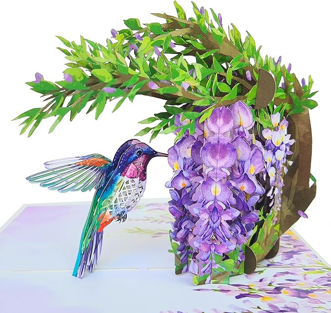 HEARTAGS- Mothers Day Card, 6x8 in Pop Up Birthday Card For Women, Hummingbird Wisteria Pop Up Mo... | Amazon (US)