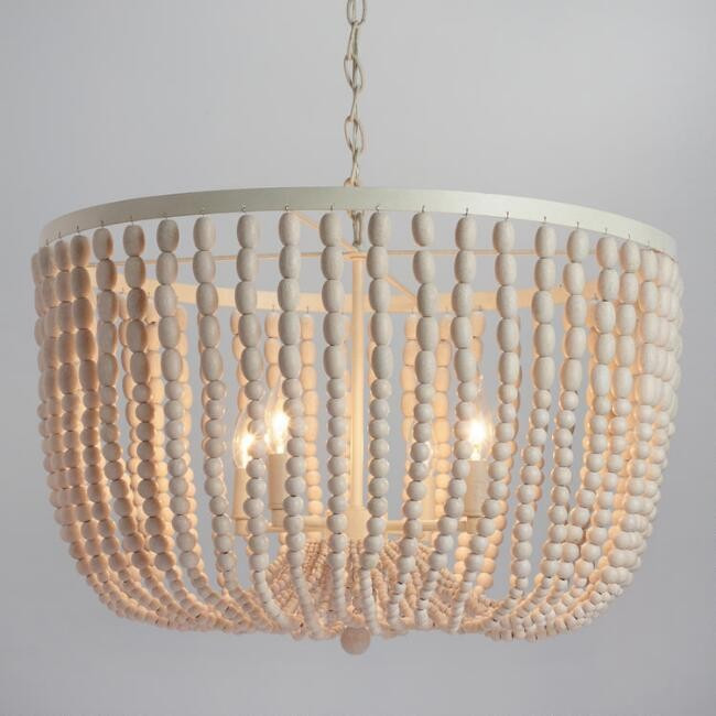 Large Antique Whitewash Wood Bead 4 Light Chandelier | World Market