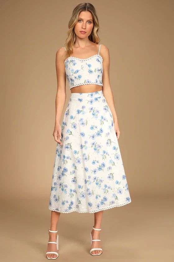 Sweet At Heart White Floral Two-Piece Embroidered Midi Dress | Lulus (US)