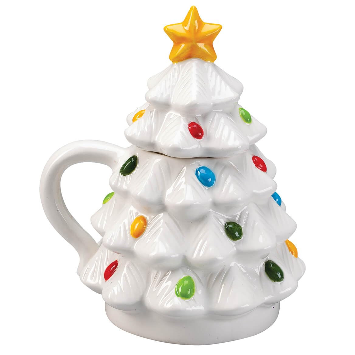 Ceramic Christmas Tree Mug with Lid - White Design, Festive Holiday Design for Warm Beverages - Unique Gift Idea - Easy-to-Hold Handle - 7" Tall - Hand Wash | Amazon (US)